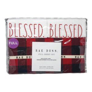 Rae Dunn Full Sheet Set With Two Embroidered Pillowcases Holiday Fits 17" Deep M